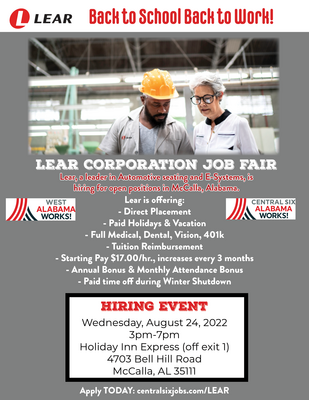 Lear’s ‘Back to School Back to Work’ Automotive Hiring Event