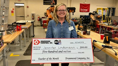 Modern Manufacturing Instructor at Brookwood earns ABC 33/40 Teacher of the Month Recognition